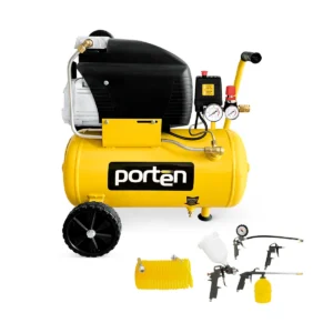 Compresor de aire 2 HP 24 L 110 V con kit de 5 accesorios - PORTEN