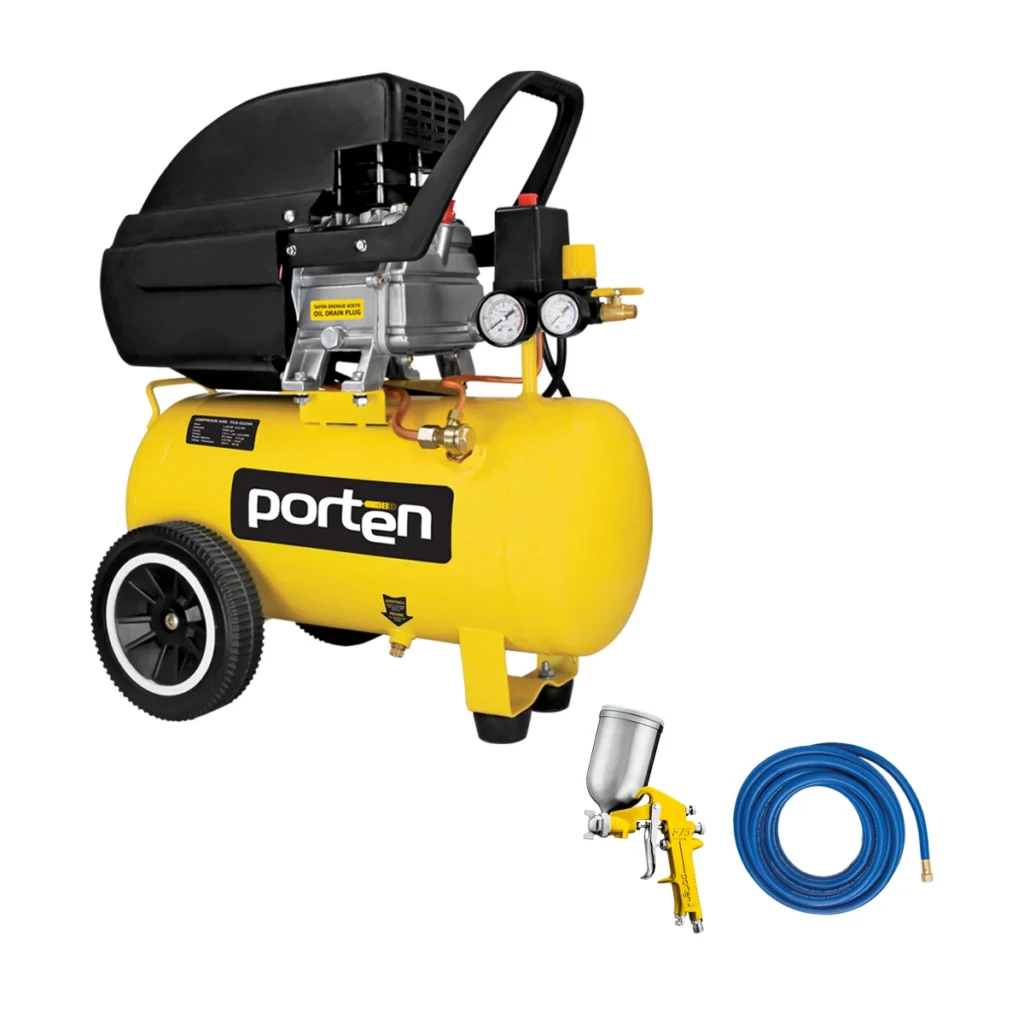 Compresor de aire 2 HP 24 L 110 V con pistola y manguera - PORTEN